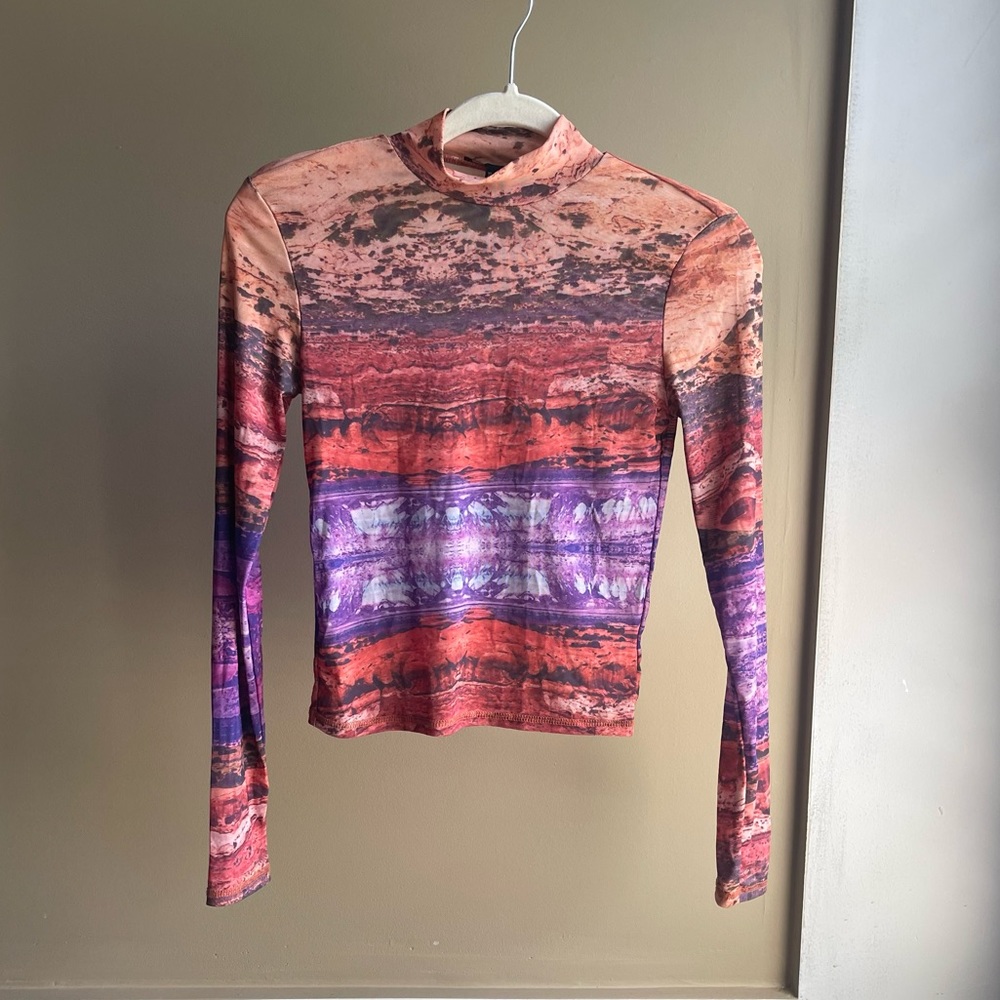 Forever 21 Mesh Colorful Long Sleeve Shirt Small